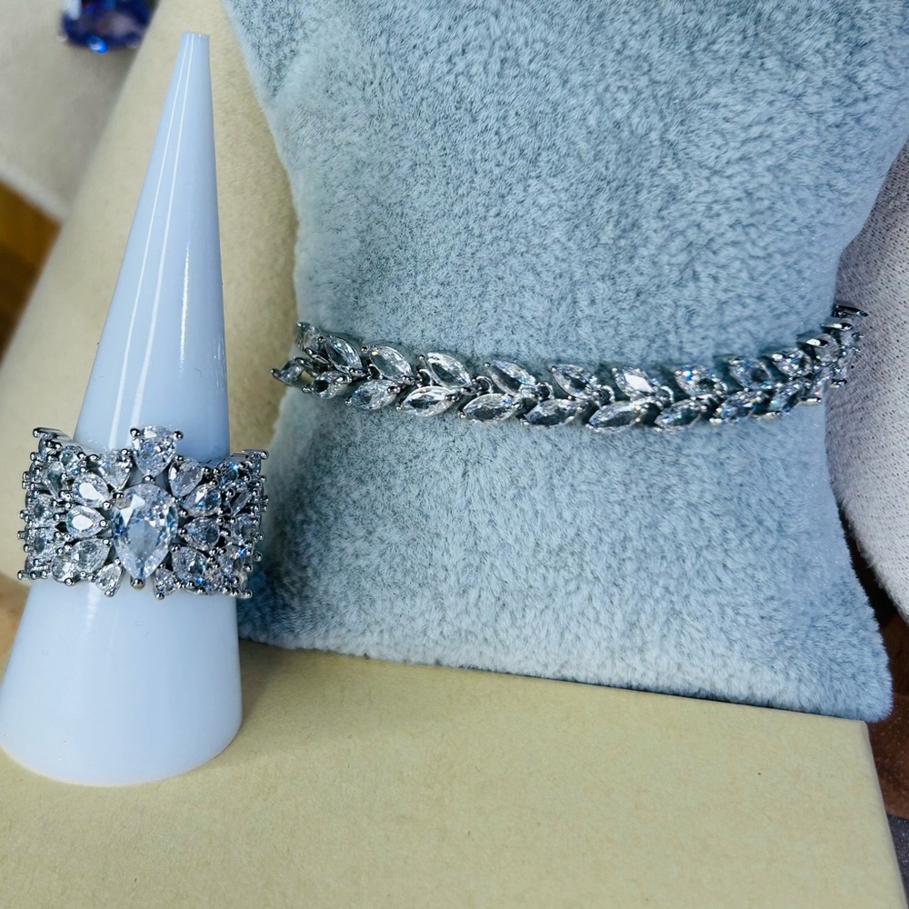 Ring Size 8 & Bracelet 2 pc Set Marquis CZ